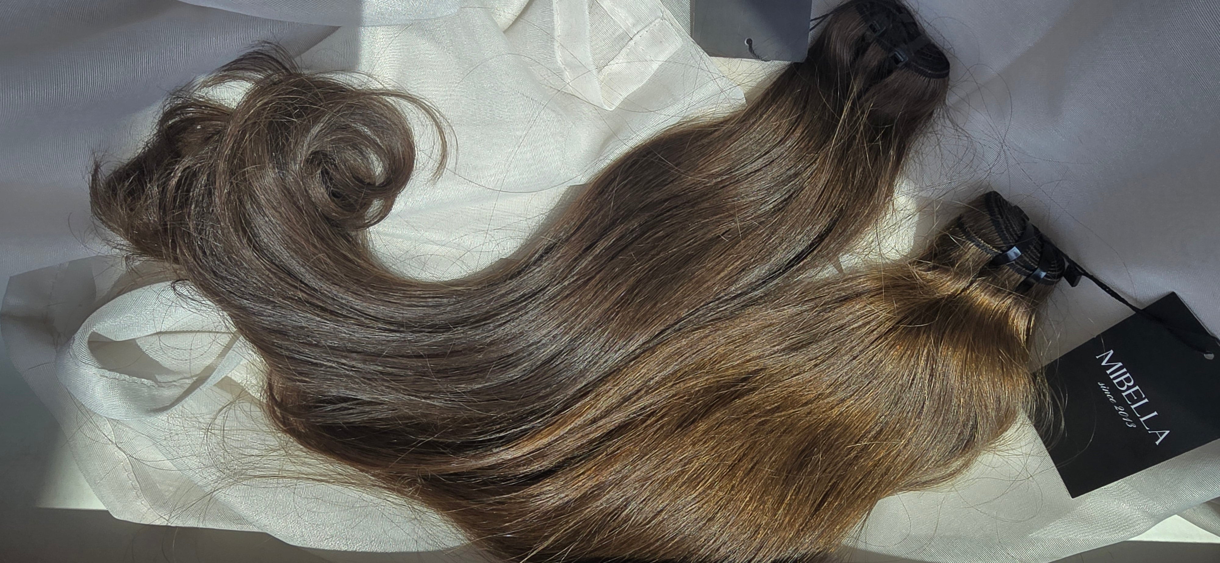 1x16 brown 1x18 darker brown - natural straight weave extensions