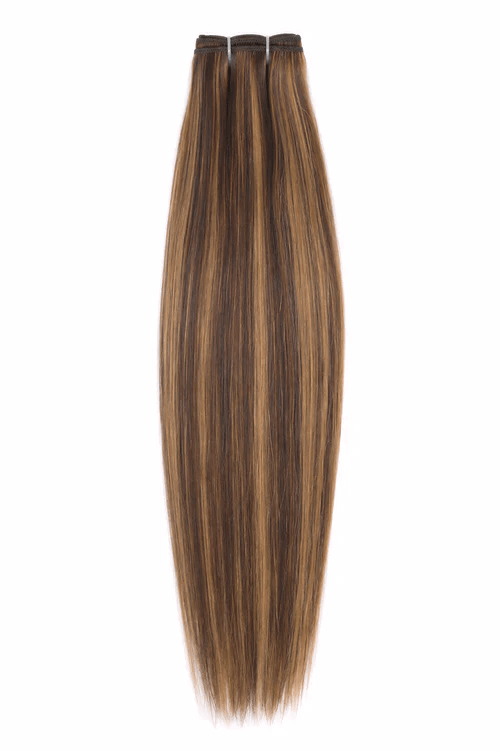 P2/7 Caramel Highlighted Brown Straight Weave Extensions - Mibella Hair