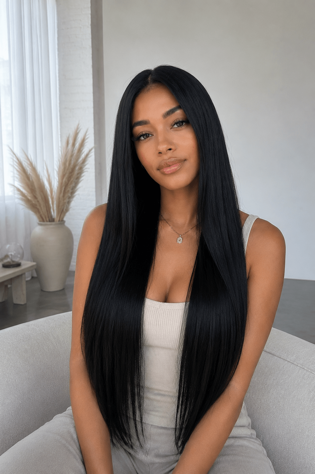1 Jet Black Straight Weave Extensions - Mibella Hair
