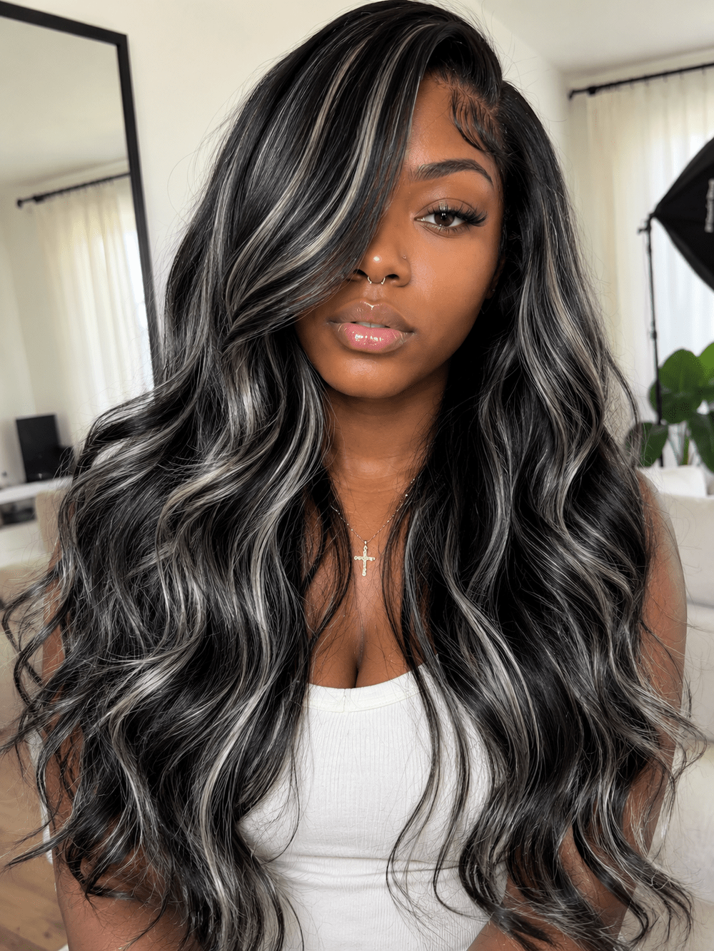 P1/Silver Highlighted Black Straight Weave Extensions - Mibella Hair