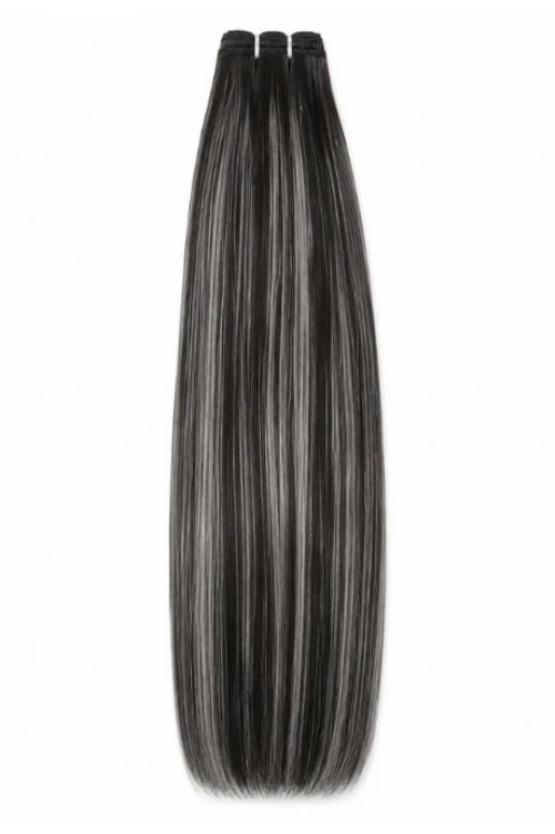 #P1/Silver Highlighted Black Straight Weave Extensions