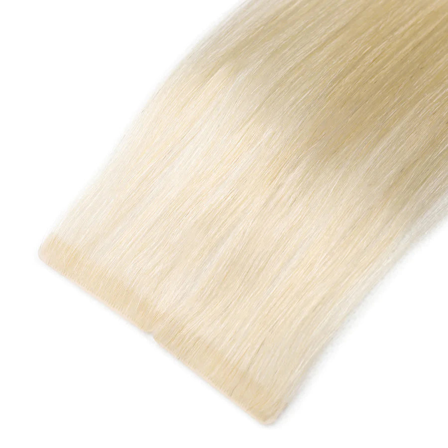 #60 Platinum Blonde Straight Invisible Tape-in Extensions