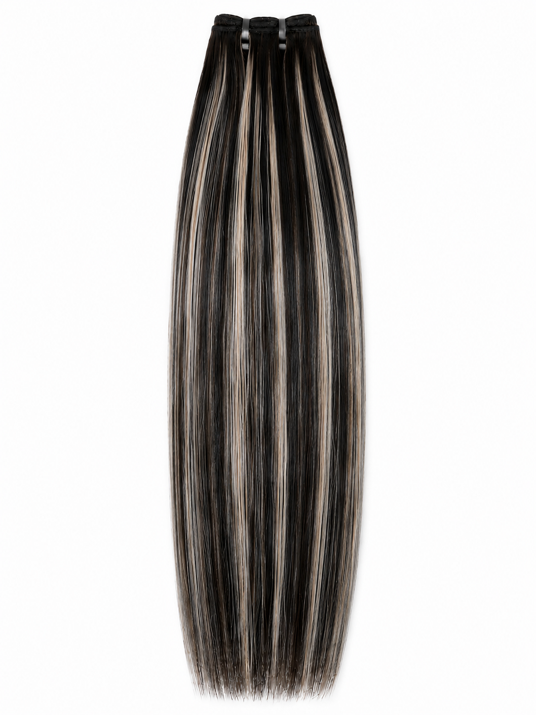 #P1B/Silver Highlighted Black Straight Weave Extensions