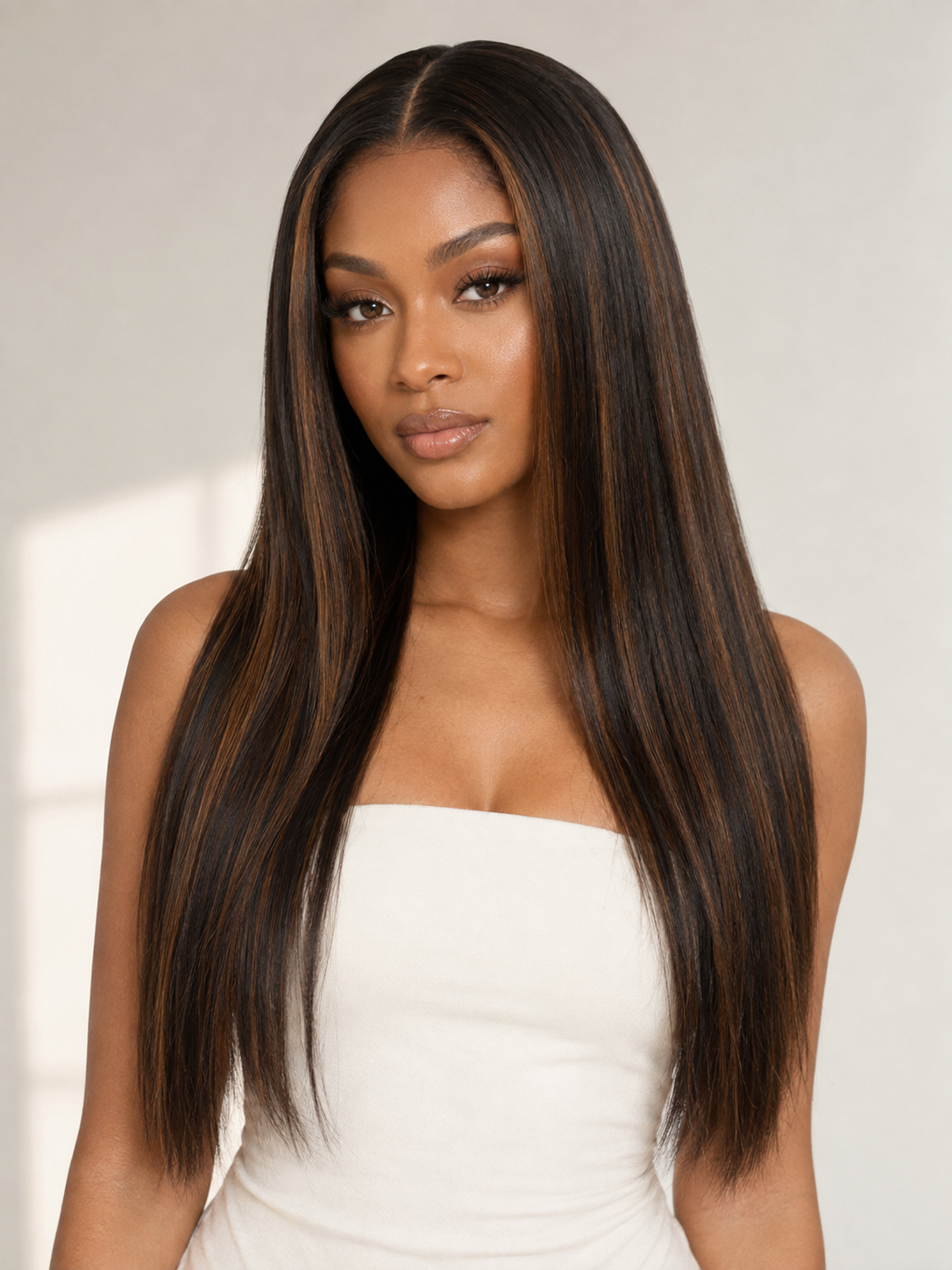 #P1B/4 Highlighted Brown Straight Weave Extensions